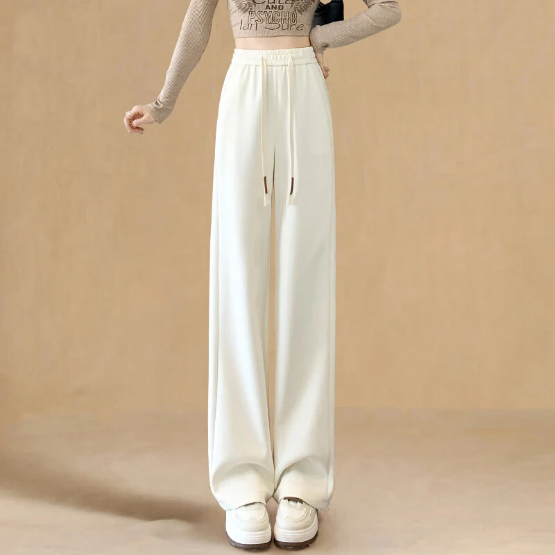 加长裤子高个子米白色阔腿裤女春秋2024新款高腰宽松窄版直筒长裤