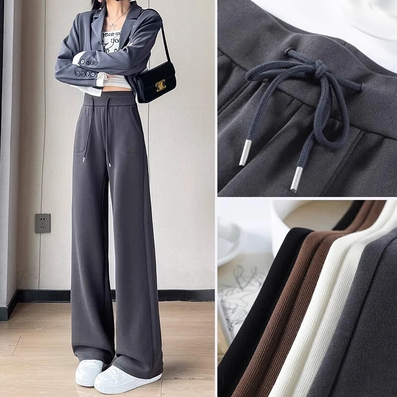 窄版阔腿裤女春秋新款高腰显瘦直筒休闲裤百搭小个子垂感拖地裤子