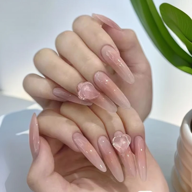 纯手工穿戴美甲2024夏季爆款清新显白桃桃冰茶纯欲气质简约穿戴甲
