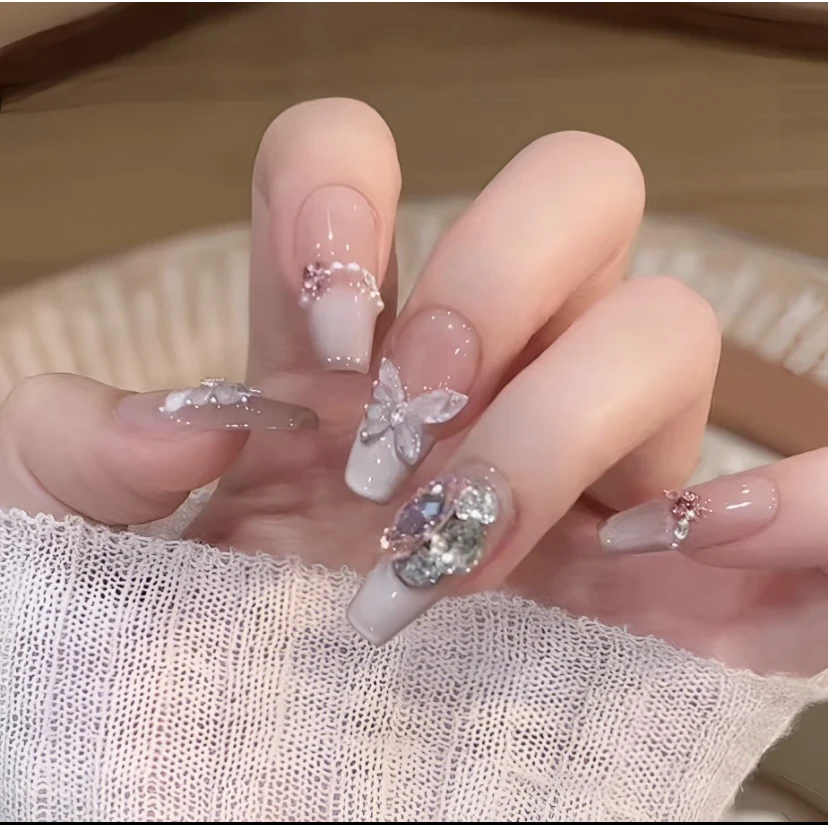 夏夜长梦猫眼法式纯手工穿戴甲重复使用中长温柔显白美甲贴片成品