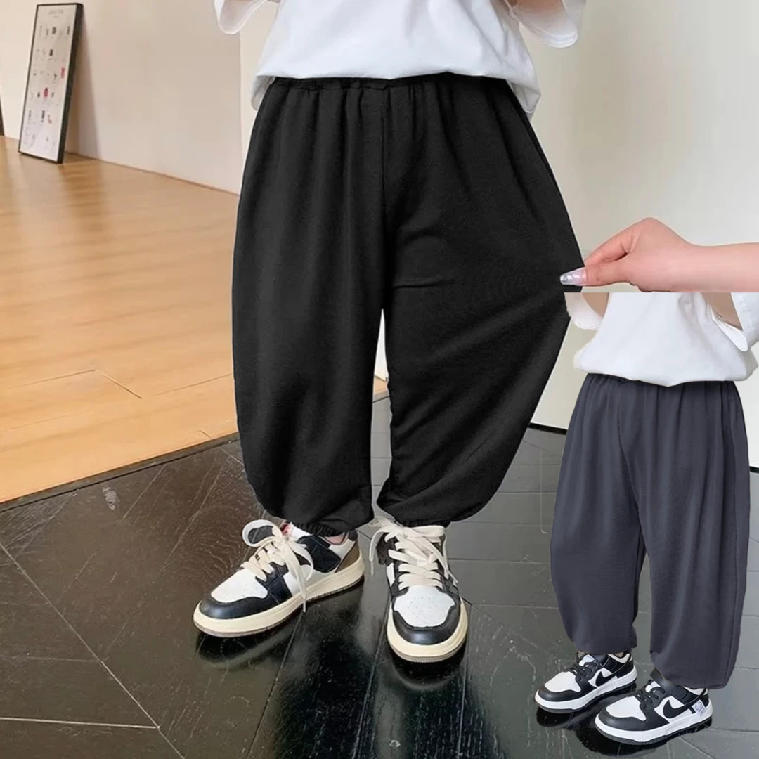 儿童防蚊裤夏季薄款男童休闲裤女童灯笼裤宝宝冰丝皱九分裤宽松