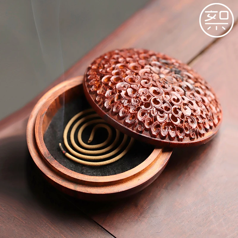 絮旧 盘香炉 印度小叶紫檀木复古中国风家用室内客厅檀香炉香薰炉
