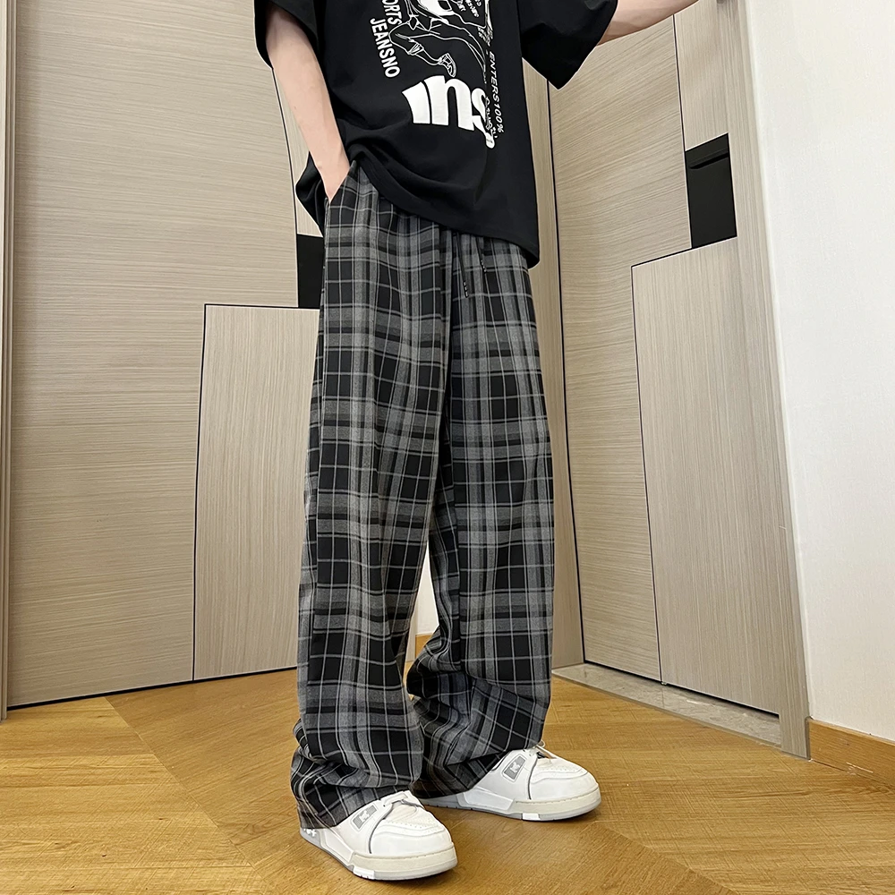 格子裤男女同款直筒休闲裤宽松ins潮流百搭长裤格纹阔腿裤子