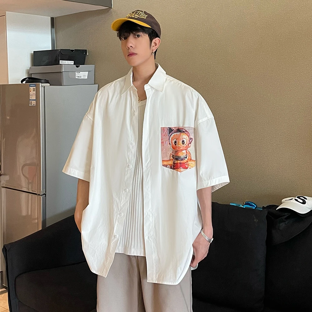 男女同款夏季休闲短袖衬衣痞帅宽松潮流百搭小众衬衫帅气ins薄款