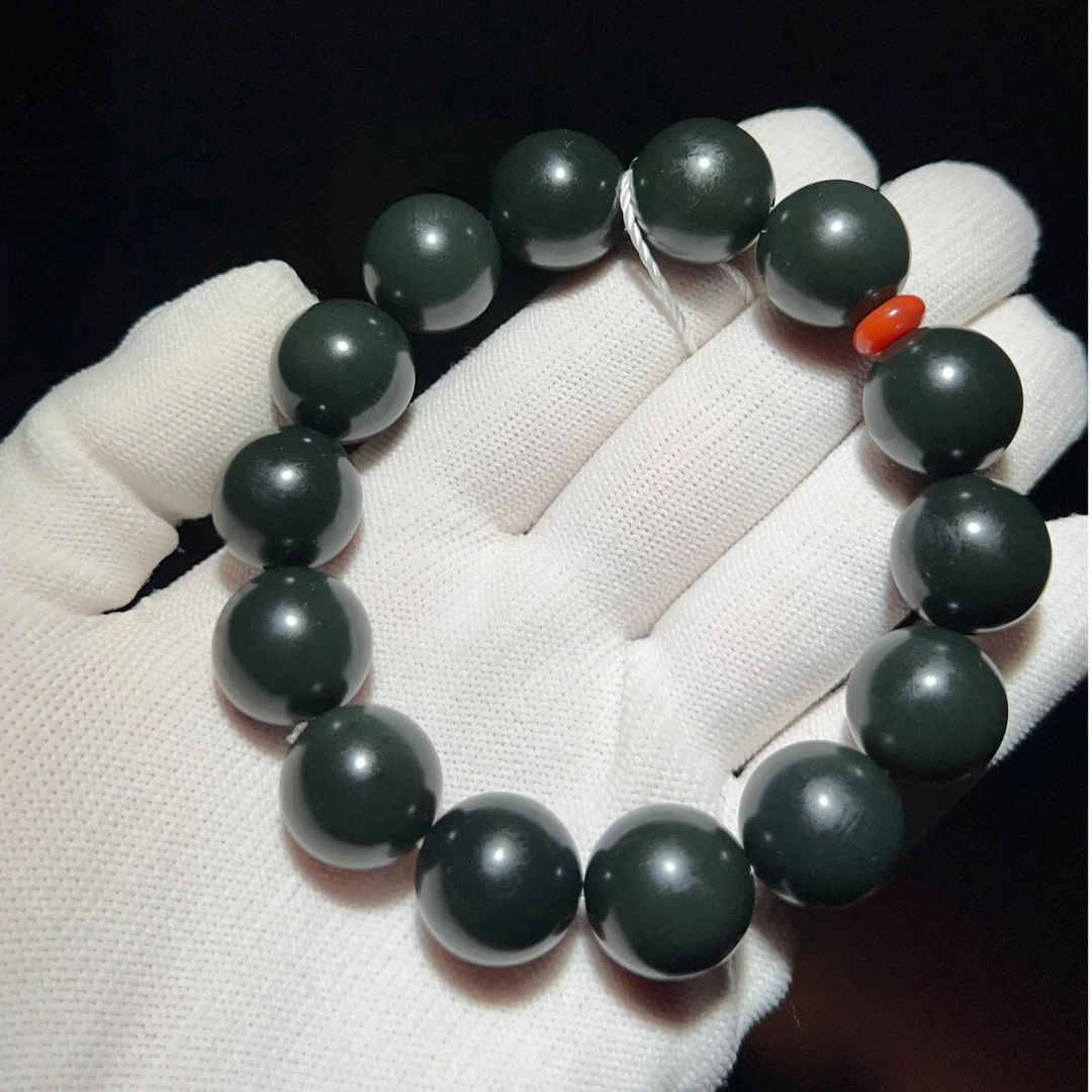 和田玉格尔木黑青玉16mm圆珠手串