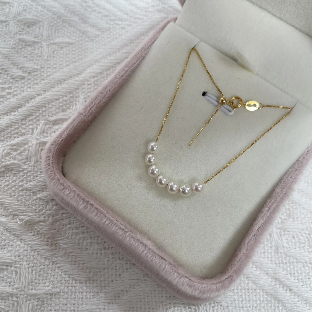 「微笑」18K金海水Akoya珍珠7珠4-5mm正圆极光极微瑕 肖邦45cm调节