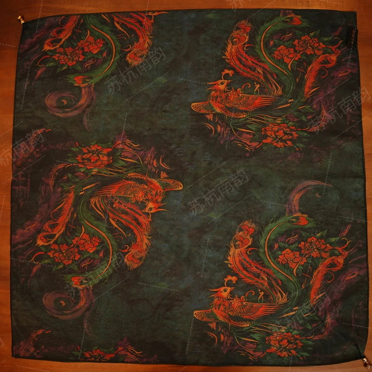 【D14-8凤舞九天】70*70龟裂纹丝巾围巾桑蚕丝香云纱老料