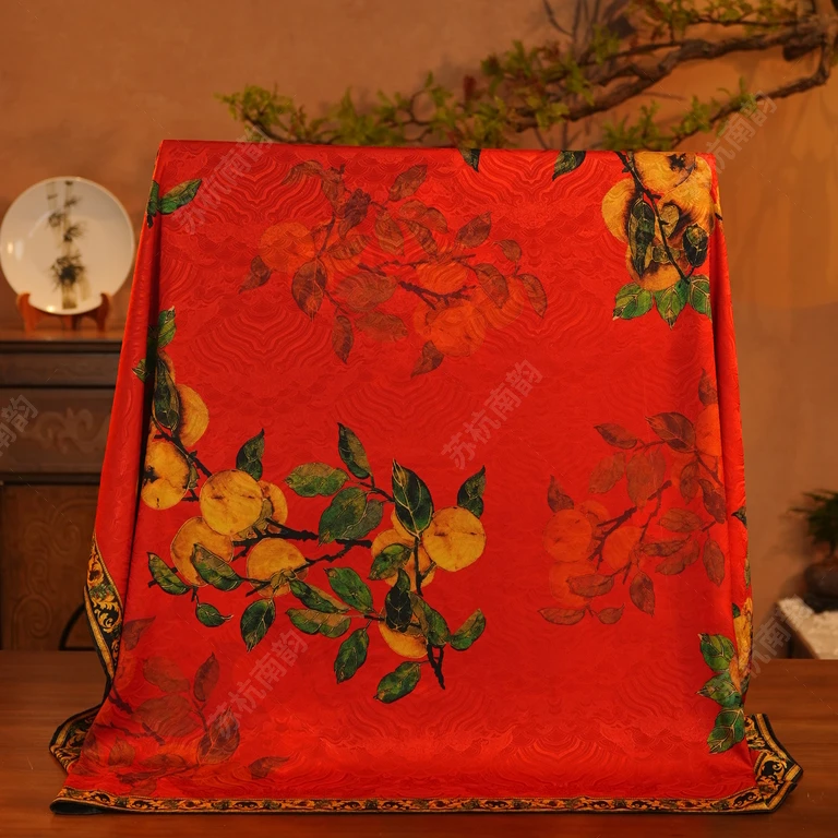 【D35-51柿柿如意】140*140龙鳞纹30姆米丝巾围巾披肩香云纱老料