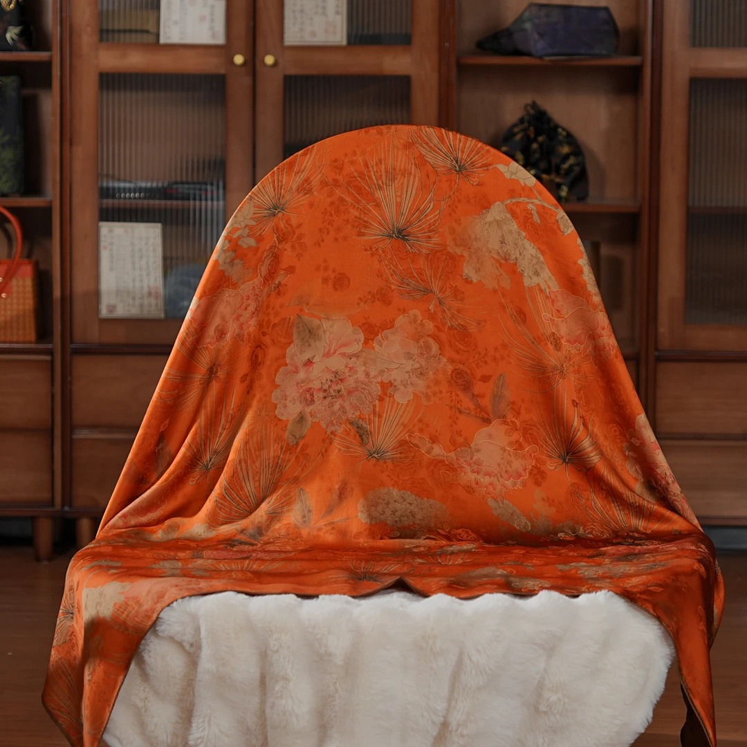 【A125-140郁金香】140*140重缎老料香云高货重磅国风提花丝巾