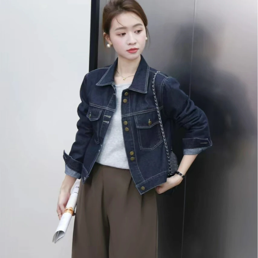 丹宁色牛仔外套春秋新款时尚潮流短外套女韩版百搭休闲上衣夹克
