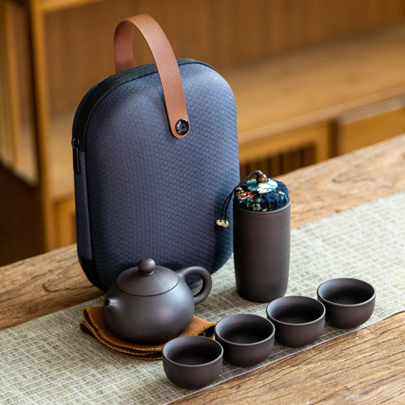 赛杉紫砂旅行茶具套装一壶四杯便携式快客杯功夫茶具活动小礼品