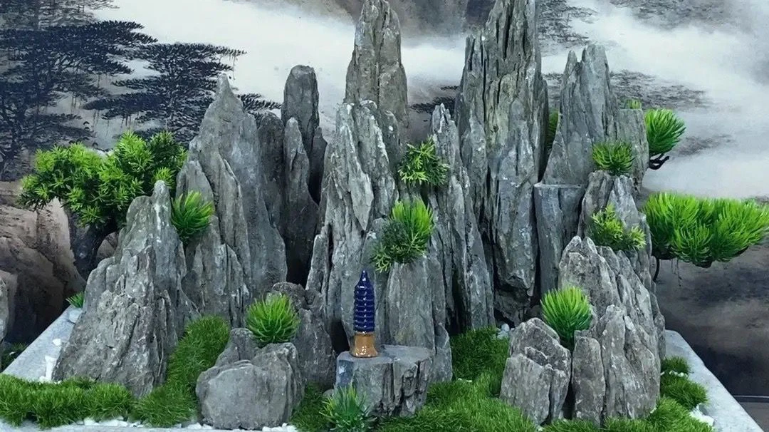 广东英德青龙石鱼缸造景，盆景造景，奇石摆件微景观造景。