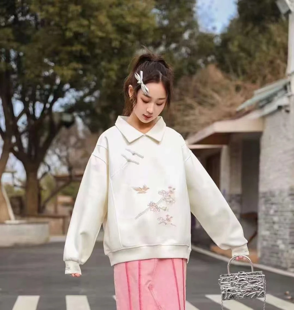 好多多佳女童2024秋季时尚百搭洋气翻领宽松POLO衫卫衣