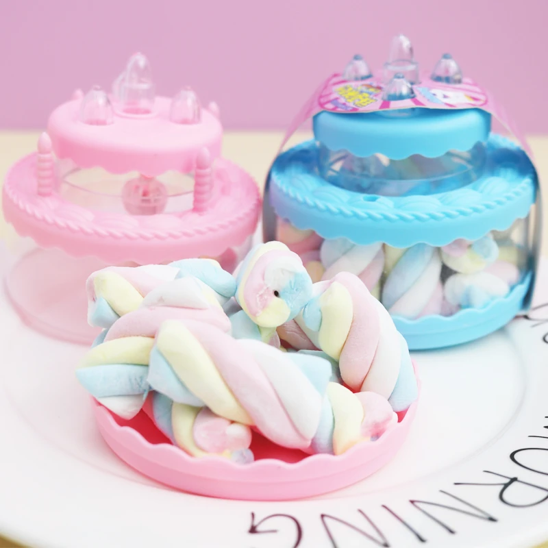 七彩闪光生日蛋糕造型创意玩具糖混合口味棉花糖儿童休闲零食糖果
