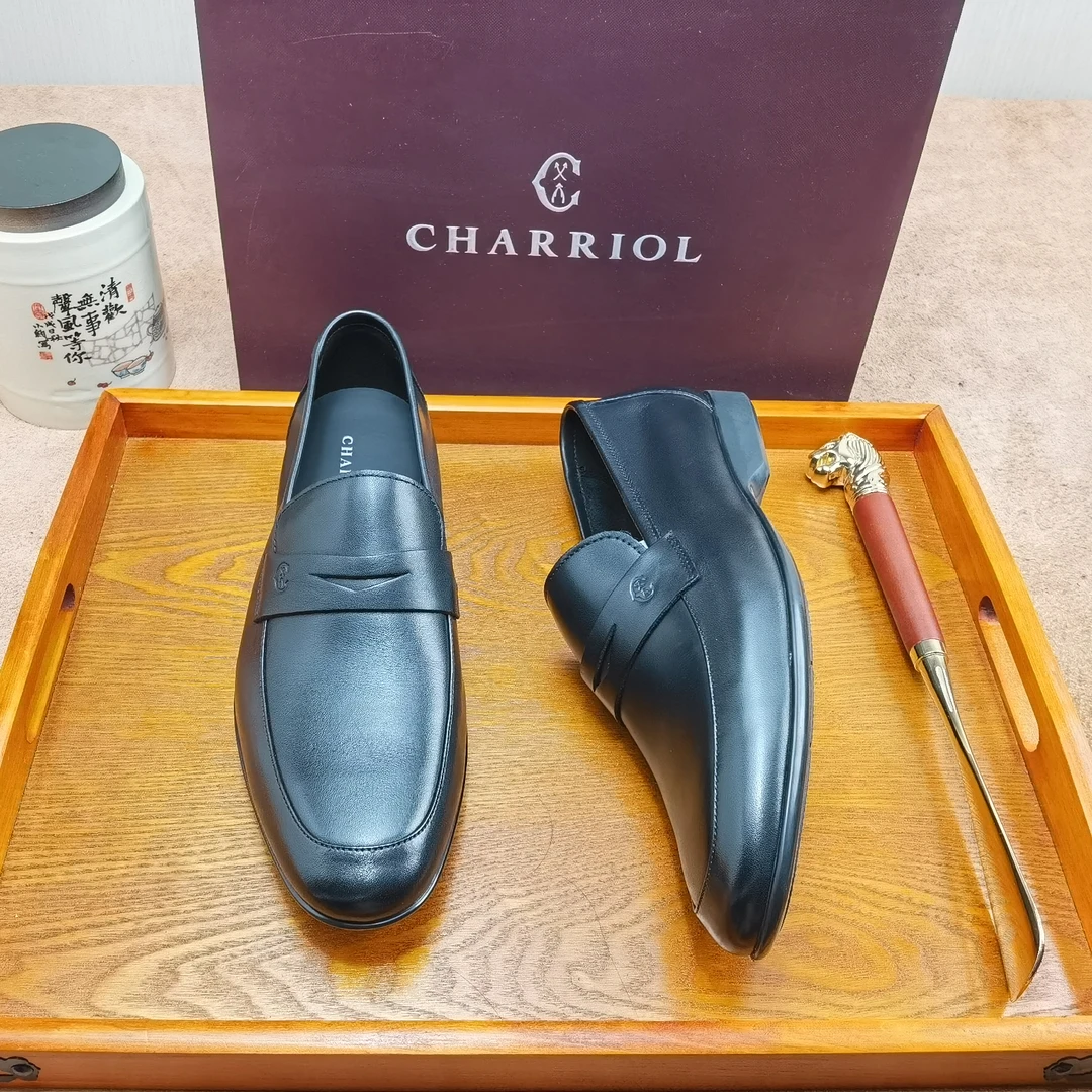 【夏利豪正品保障】1099小牛皮休闲男士男款舒适透气黑色乐福鞋