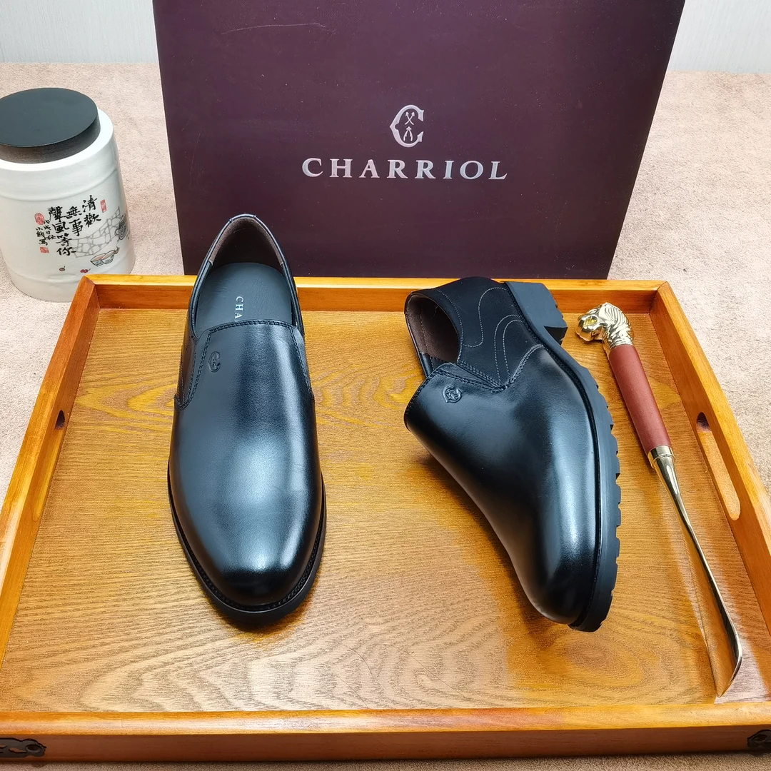 【夏利豪正品保障】1133男士男款舒适黑色真皮商务平底乐福鞋