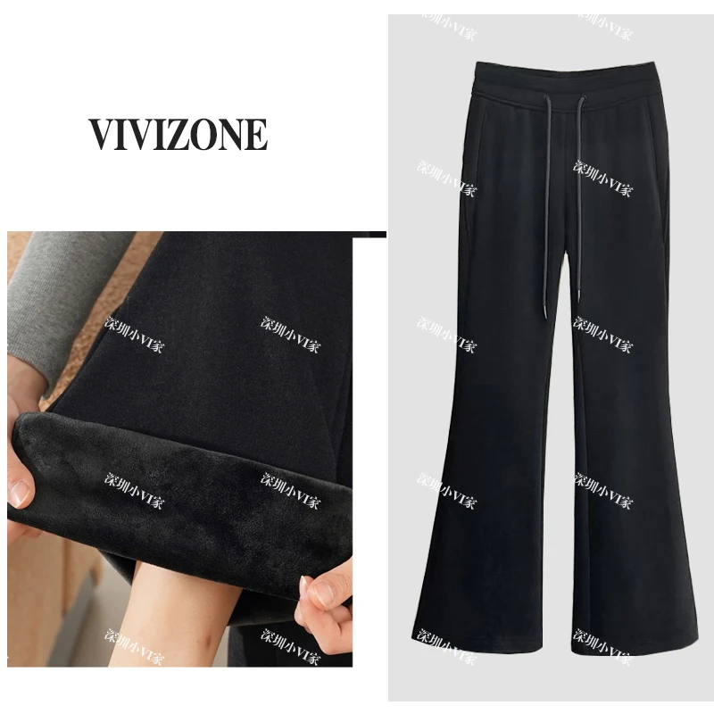 小vi推荐 lulu风含羊毛加绒加厚喇叭裤女2024冬季高腰微喇长裤