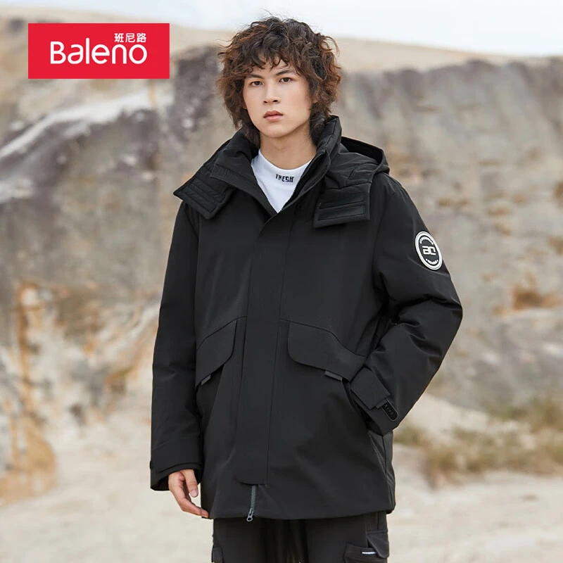 班尼路秋冬男羽绒服港风灰鸭绒连帽拉链工装保暖BO8821408M013