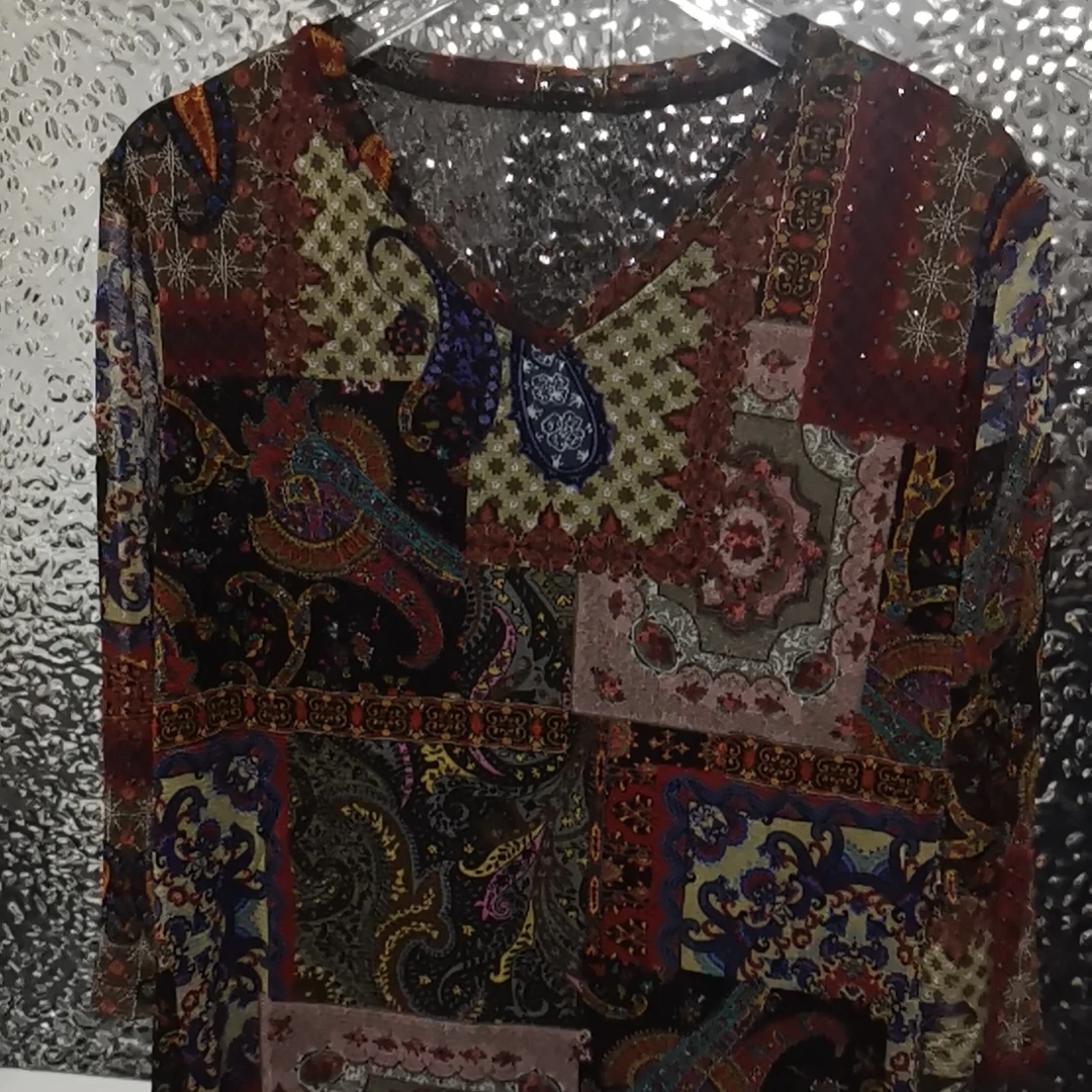 网眼桑蚕丝V令半袖T恤上衣 W923