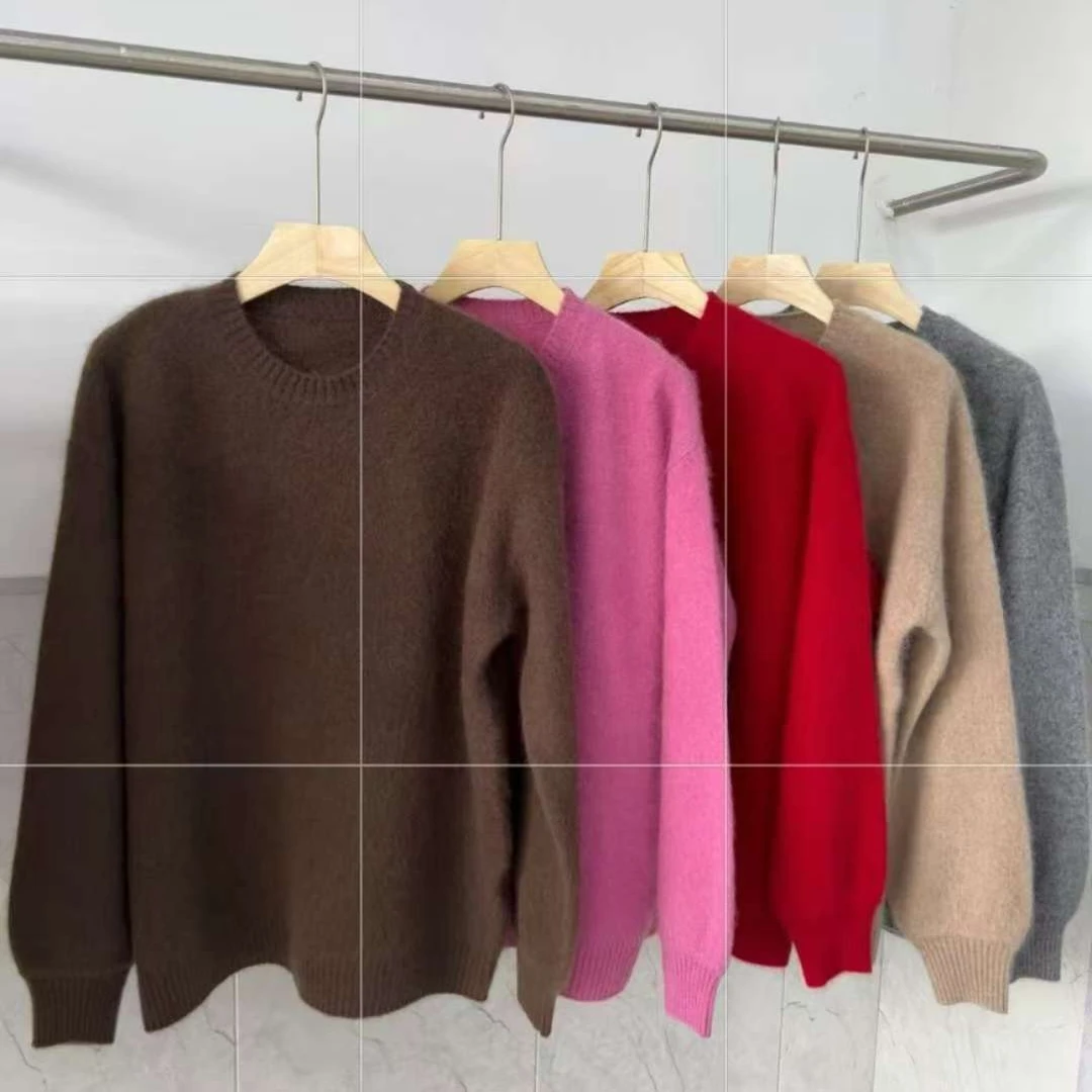 秋冬打底百搭宽松廓形圆领羊绒衫 8107