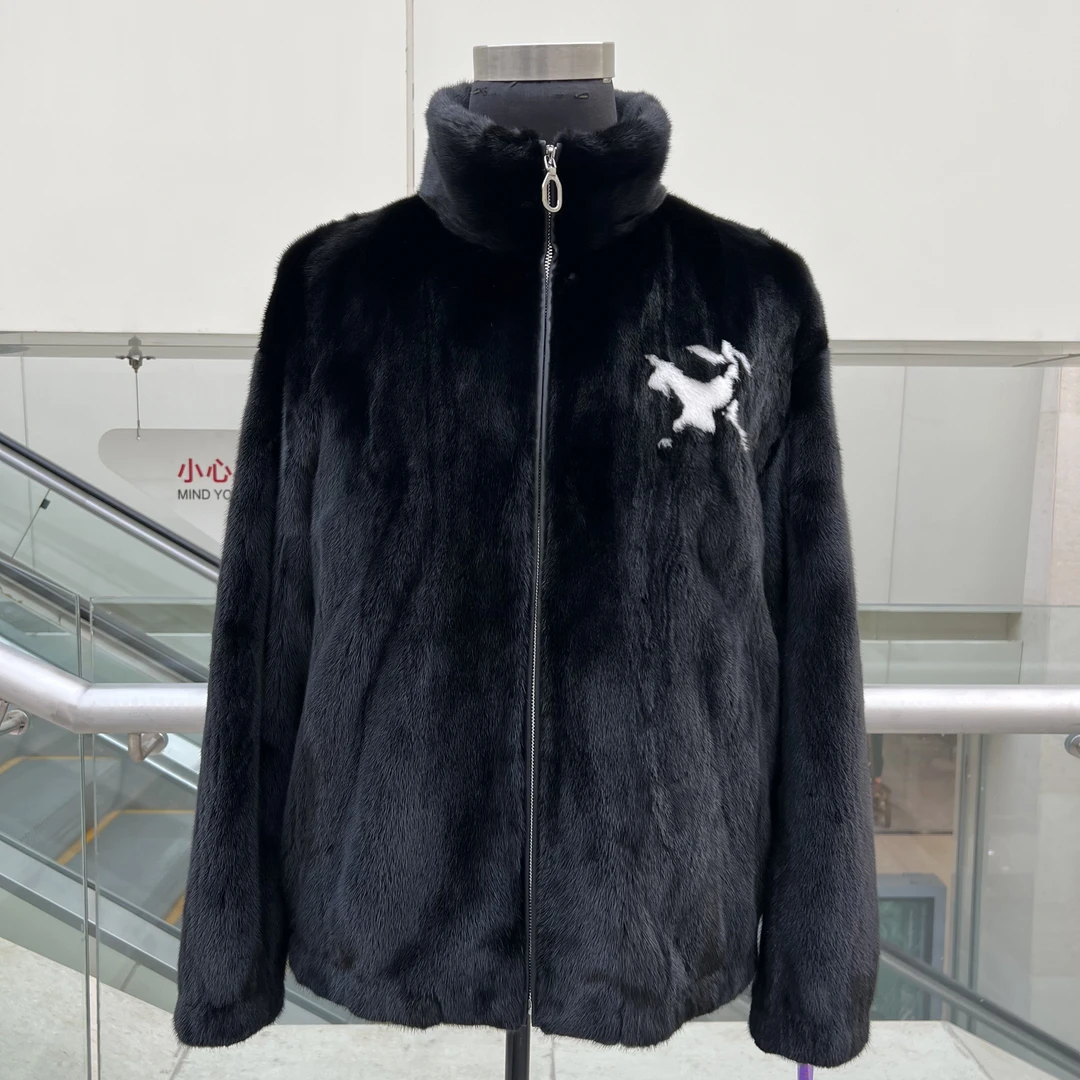 男款整貂时装翻立领款新款鸟图外套精选男装貂皮大衣皮草高端潮款