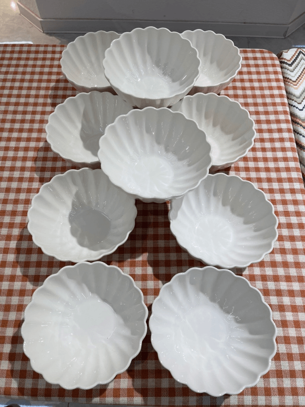 微瑕，10个装椭圆形菊花汤饭碗，沙拉碗，微变形