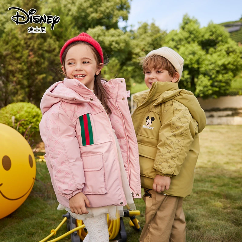 Disney/迪士尼儿童羽绒服连帽冬季时尚洋气拼接冬装