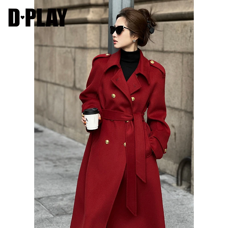 DPLAY2023冬新镇店口碑款铁锈红战袍廓形双面毛呢中长款大衣外套