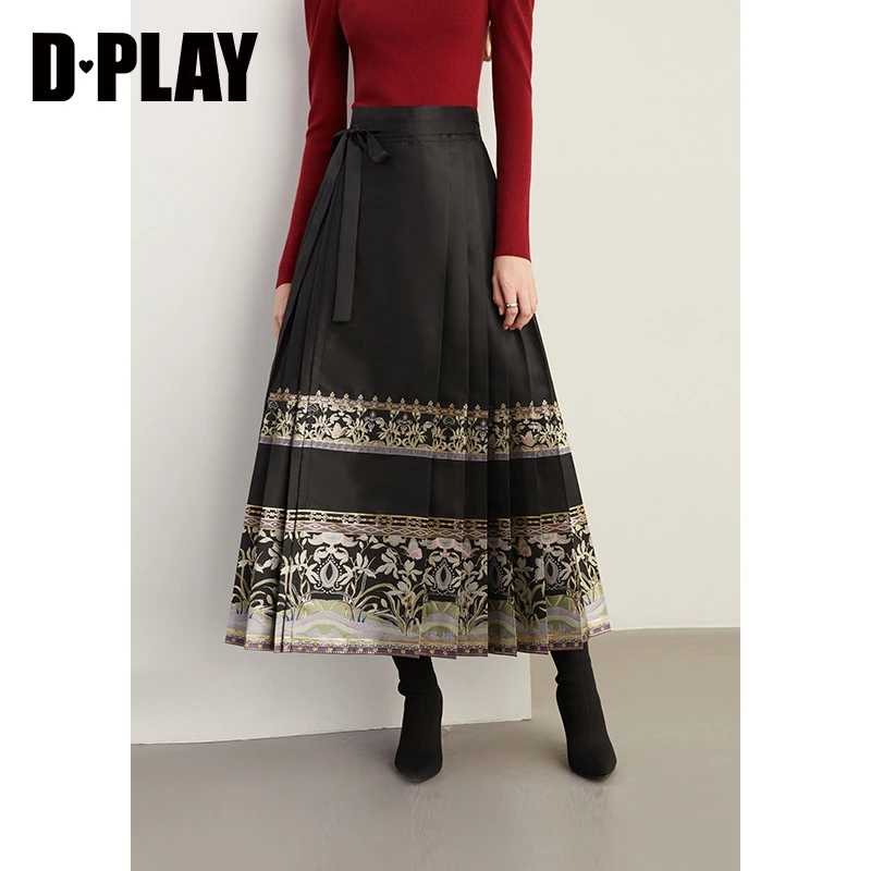 DPLAY2023冬新国风重工压褶设计一片式国风黑色马面裙