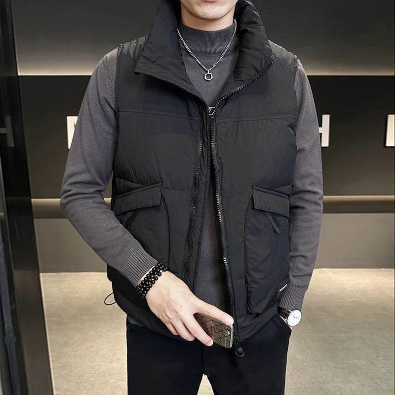 秋冬外穿羽绒毛马甲男士立领休闲无袖外套男款马夹背心坎肩时尚潮