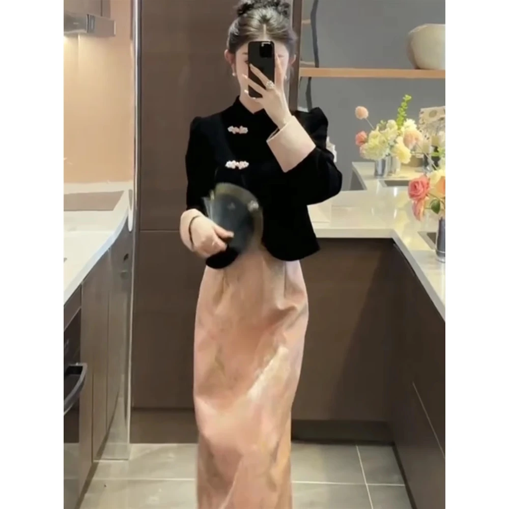 【三生三世】国风套装女2024秋冬季新中式盘扣上衣提花半身裙两件套