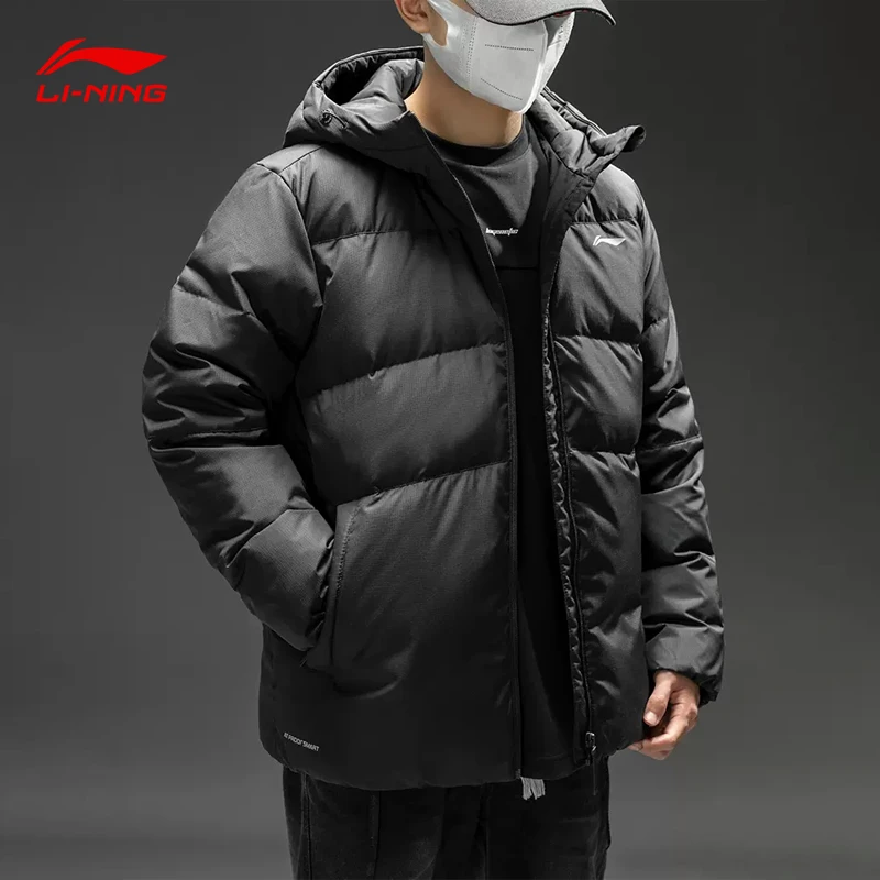 李宁火锅羽绒服男款2024冬季新款正品保暖连帽短款休闲运动服雪山