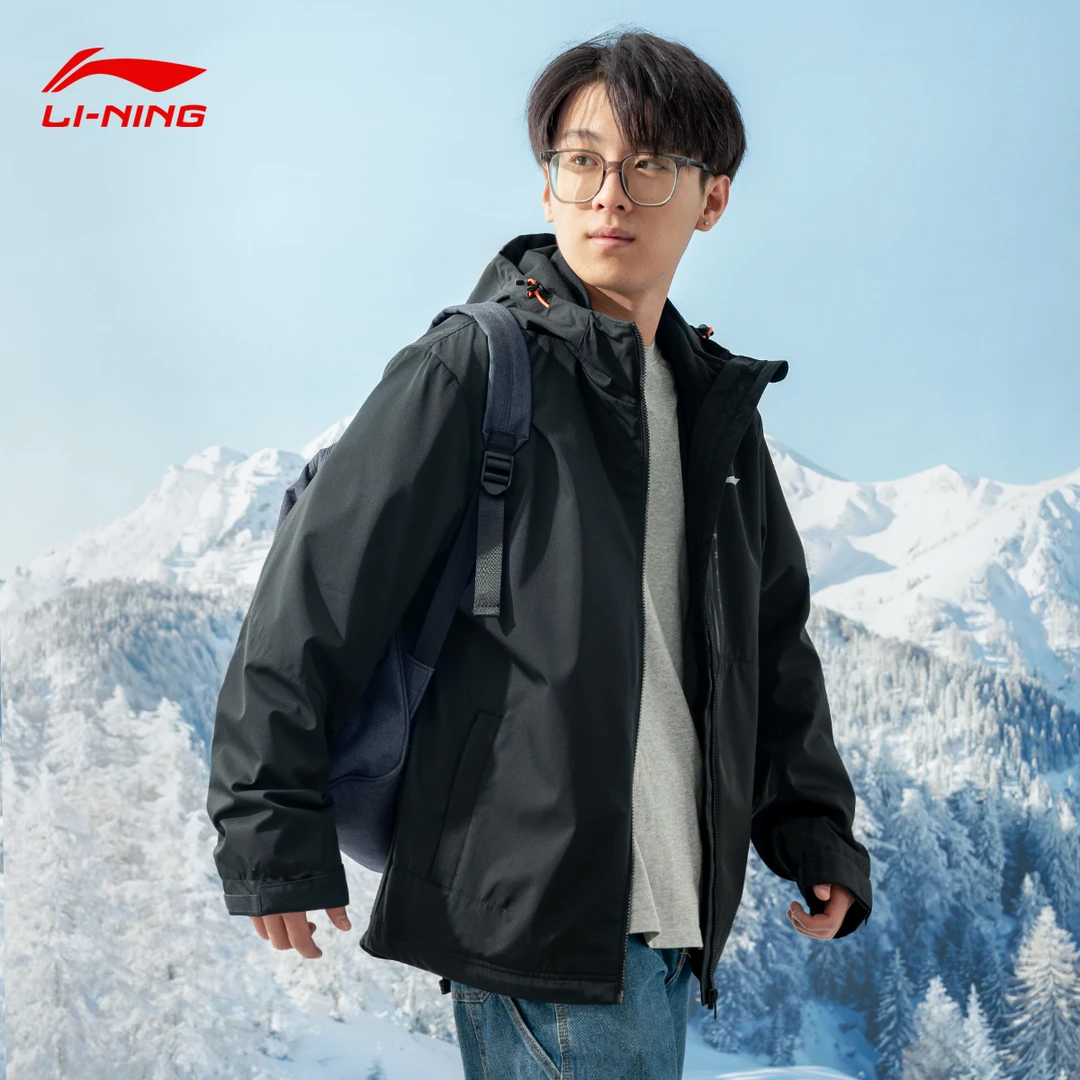 李宁三合一冲锋夹克男2025春秋新款可拆卸内胆摇粒绒防风防水外套