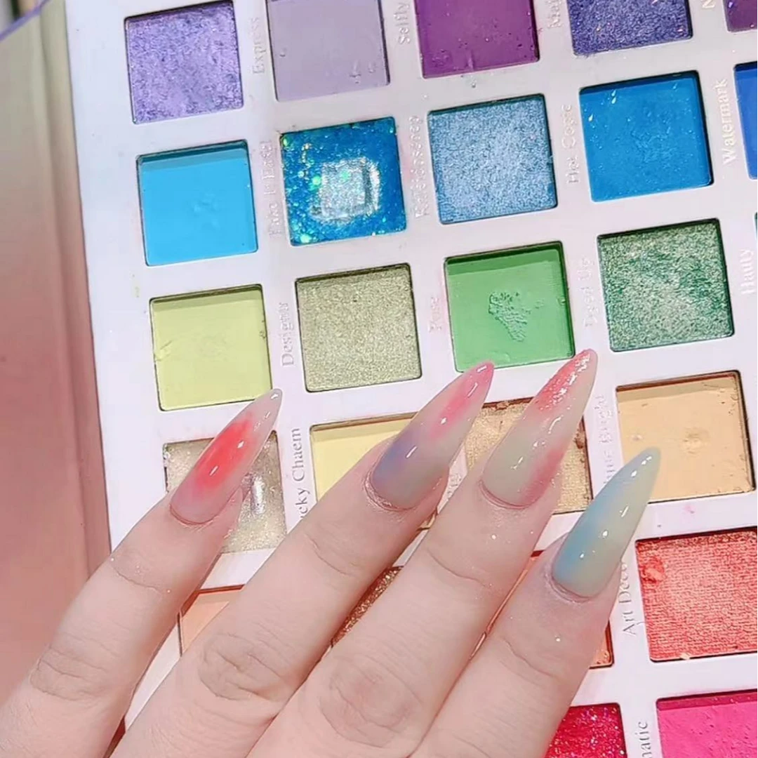 天使蓉蓉宠粉 美甲渐变粉 9色腮红固态眼影盘纯色晕染搓搓粉指甲