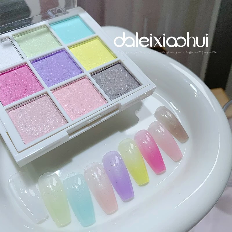 美甲高光渐变粉 9色腮红固态眼影盘珠光贝壳粉晕染搓搓粉指甲