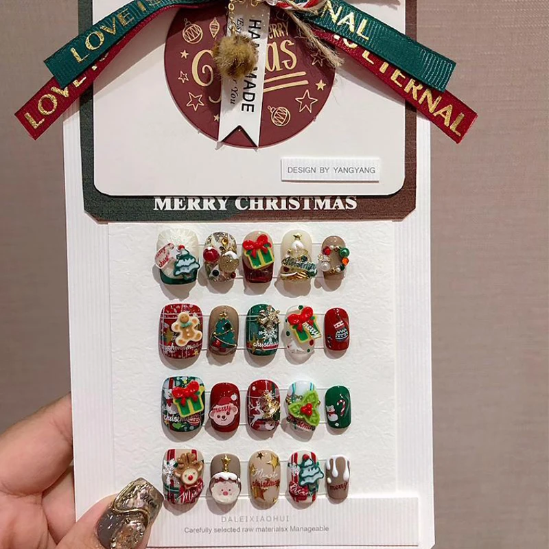 美甲圣诞饰品2025年新款网红圣诞贴纸雪花麋鹿指甲穿戴甲装饰贴片