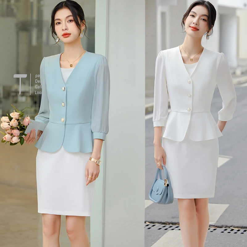 小个子时尚西装套装裙女夏季新款气质女神范职业西服连衣裙两件套