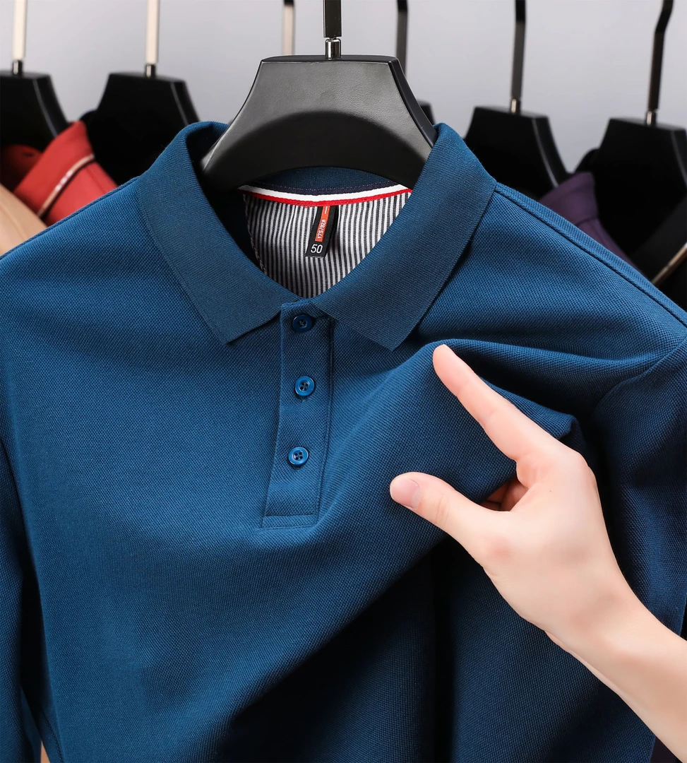 【法国大牌】【专柜同款】男士长袖翻领POLO衫纯棉舒适透气商务休闲
