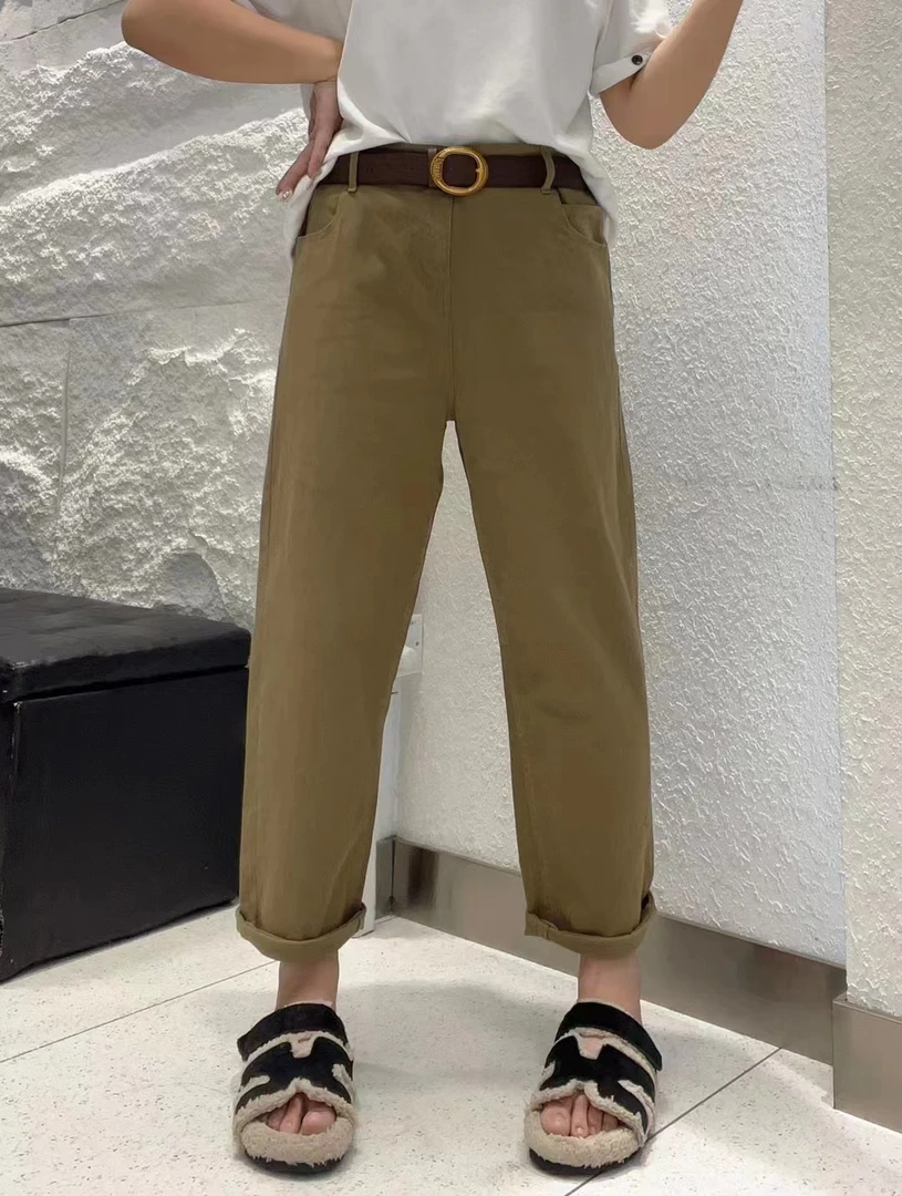 ZO卡其色老爹裤牛仔裤配腰带洋气显瘦大码女装