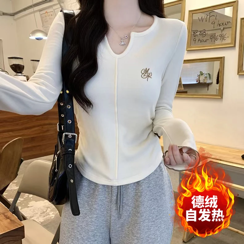 双面德绒打底衫t恤女2024秋冬季新款长袖纯欲辣妹修身内搭上衣服