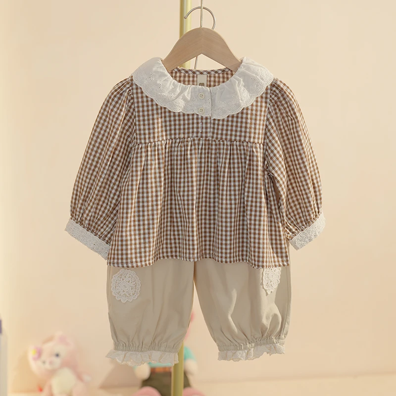 童装女童套装洋气时髦新款女宝宝娃娃衫两件套儿童衬衫小孩衣服潮