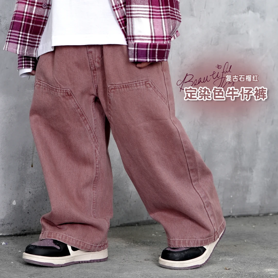 vilimama直筒宽松阔腿榴子红韩版潮流复古牛仔裤24342裤子阔腿裤