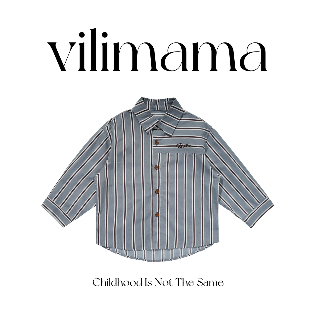 Vilimama 2024年春季男女宝宝蓝色条纹衬衫64014