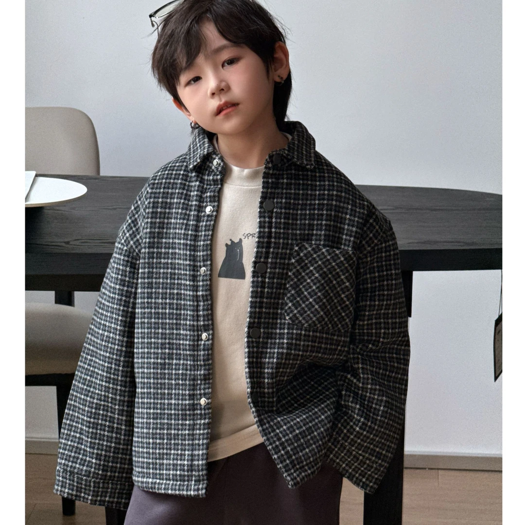 vilimama2024冬款千鸟格口袋夹棉翻领衬衫外套V54323儿童