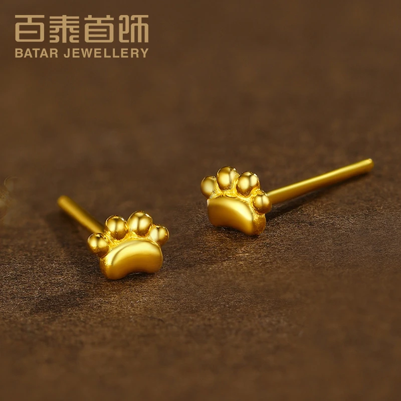 百泰首饰小猫爪黄金耳钉足金999耳饰猫咪爪子养耳棒金耳坠女耳棍