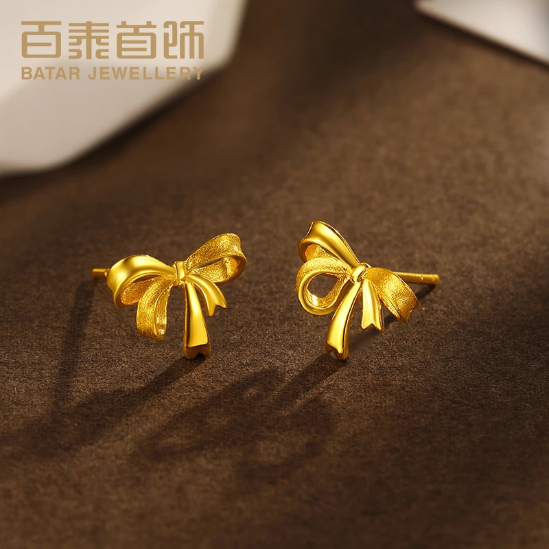 百泰首饰蝴蝶结黄金耳饰足金耳钉女金耳坠5G耳环耳扣可爱时尚气质