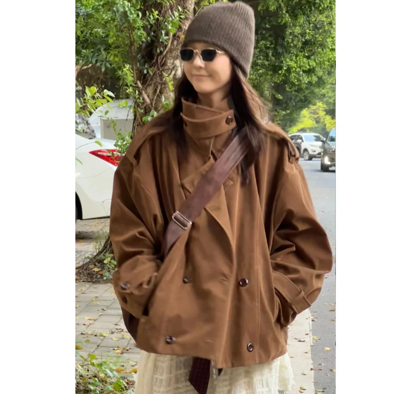 【Kk】 入秋·别致剪裁 -设计款复古小众廓形短款风衣外套