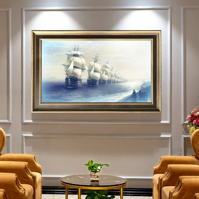 法式实木电视机框内嵌油画外框架背景墙装饰框定制大尺寸高端挂墙