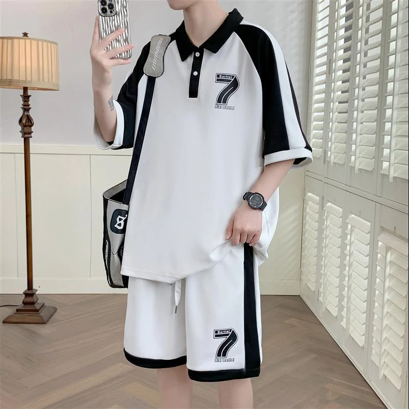 青少年短袖t恤男孩12-15岁初高中学生13潮牌POLO衫14大童运动套装