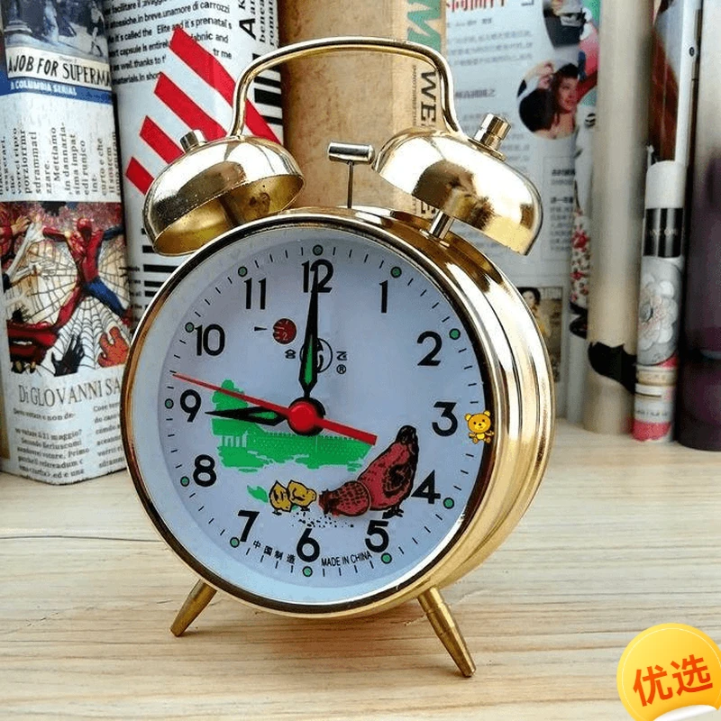 闹钟机械上弦发条老式上海全铜机芯金属打铃钟7080怀旧创意表